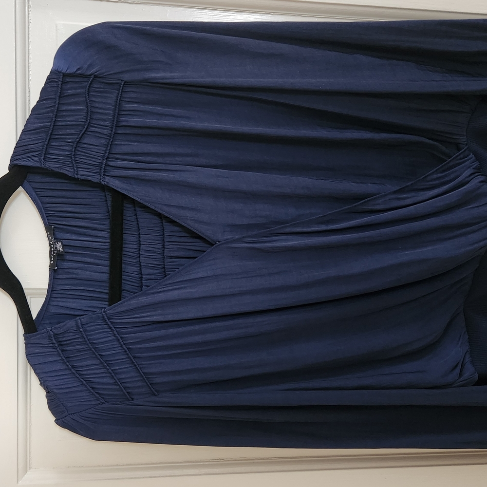 Navy Blue Draped Blouse